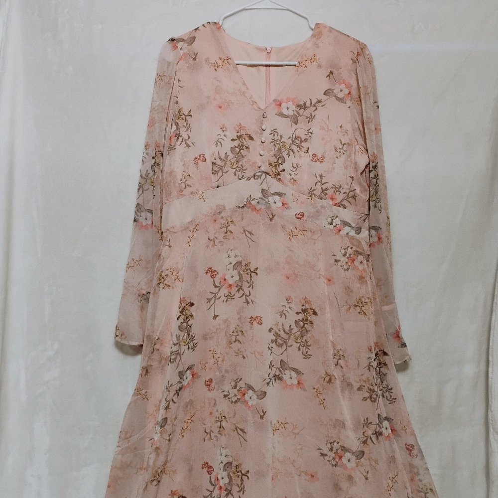 Dazy Womens Pink Floral Print Flounce Sleeve Long Dress Lined Size 8/10‎ NEW NWT